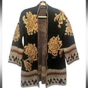 Vertigo Paris oversized floral Intarsia open cardigan size M/L boho cozy